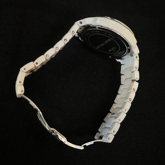 Michael Kors MK5079 Chronograph White Ivory Acrylic Bracelet Watch Crystal Bezel - Picture 3 of 8